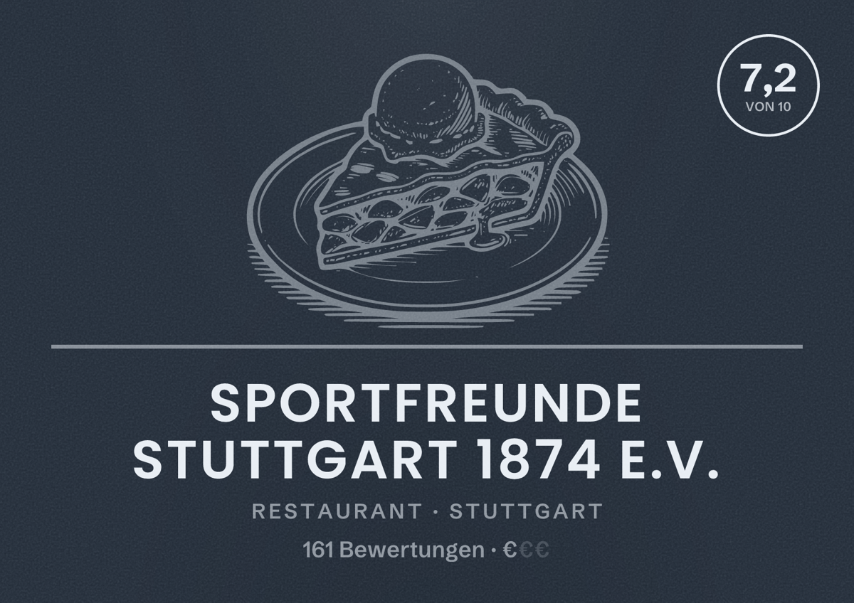 Illustriertes Poster von Sportfreunde Stuttgart 1874 e.V., Restaurant in Stuttgart: Bewertung 7,2 von 10 aus 161 Bewertungen, Preisniveau €
