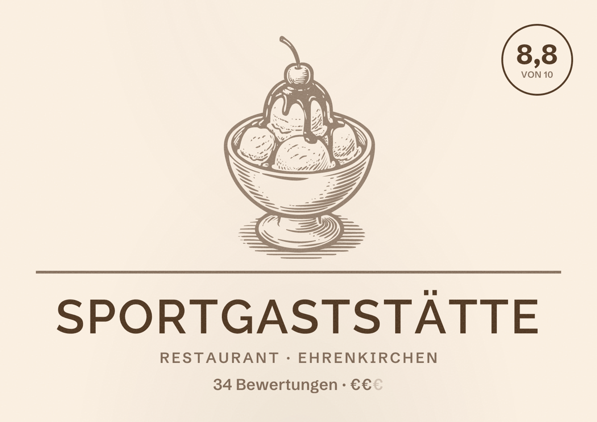 Illustriertes Poster von Sportgaststätte, Restaurant in Ehrenkirchen: Bewertung 8,8 von 10 aus 34 Bewertungen, Preisniveau €€