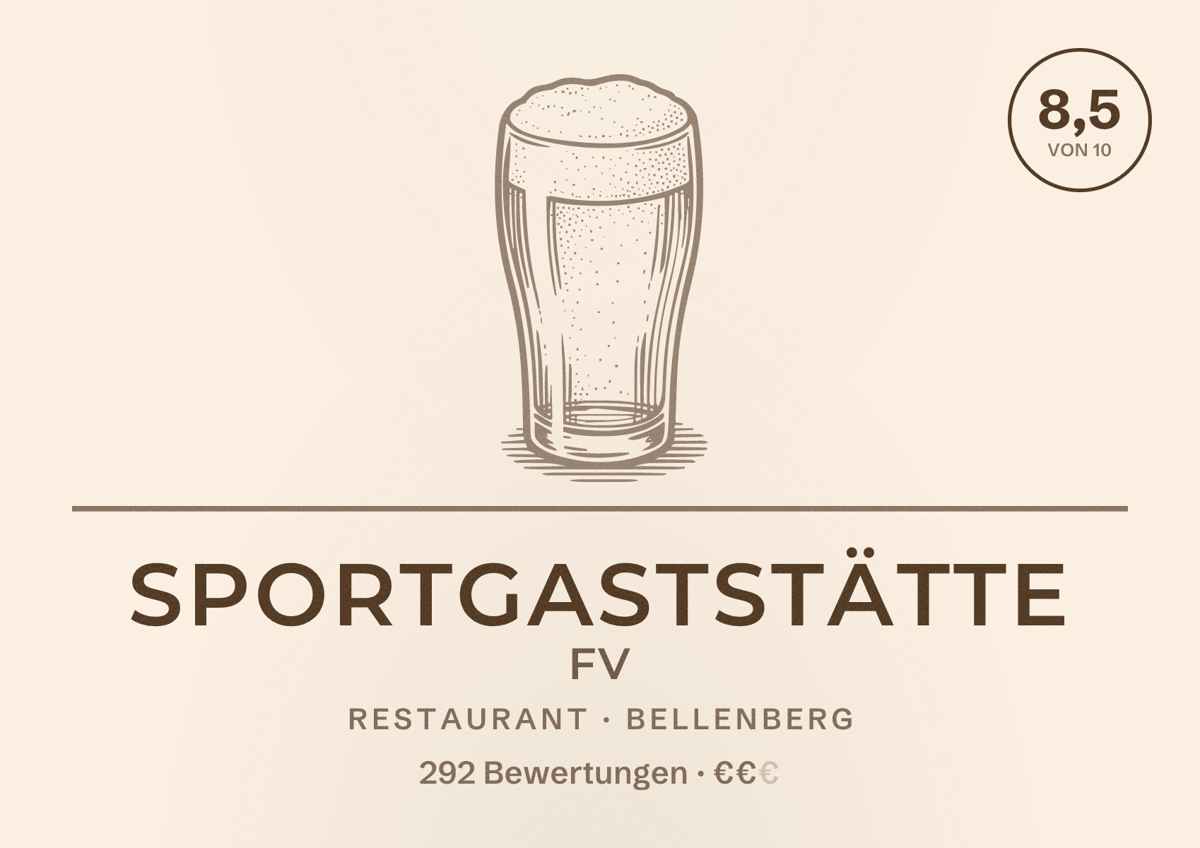 Illustriertes Poster von Sportgaststätte FV, Restaurant in Bellenberg: Bewertung 8,5 von 10 aus 292 Bewertungen, Preisniveau €€