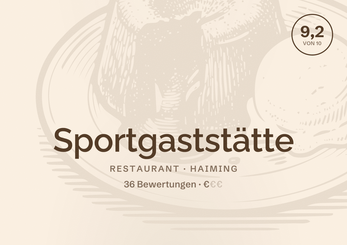 Illustriertes Poster von Sportgaststätte, Restaurant in Haiming: Bewertung 9,2 von 10 aus 36 Bewertungen, Preisniveau €