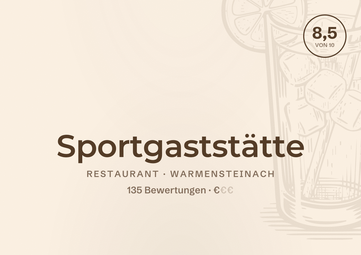 Illustriertes Poster von Sportgaststätte, Restaurant in Warmensteinach: Bewertung 8,5 von 10 aus 135 Bewertungen, Preisniveau €