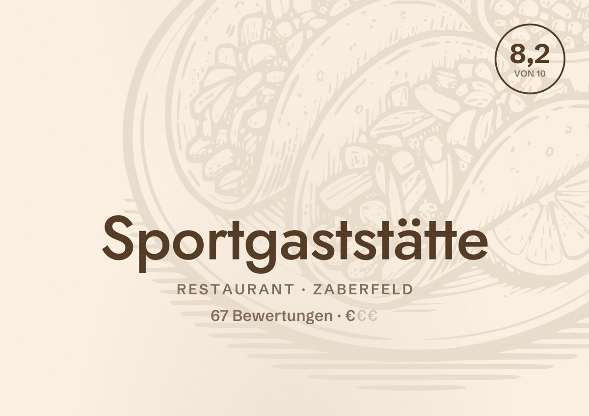 Illustriertes Poster von Sportgaststätte, Restaurant in Zaberfeld: Bewertung 8,2 von 10 aus 67 Bewertungen, Preisniveau €