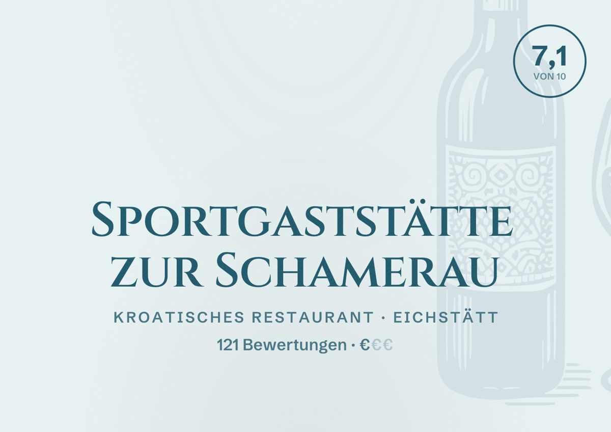 Illustriertes Poster von Sportgaststätte zur Schamerau, Kroatisches Restaurant in Eichstätt: Bewertung 7,1 von 10 aus 121 Bewertungen, Preisniveau €