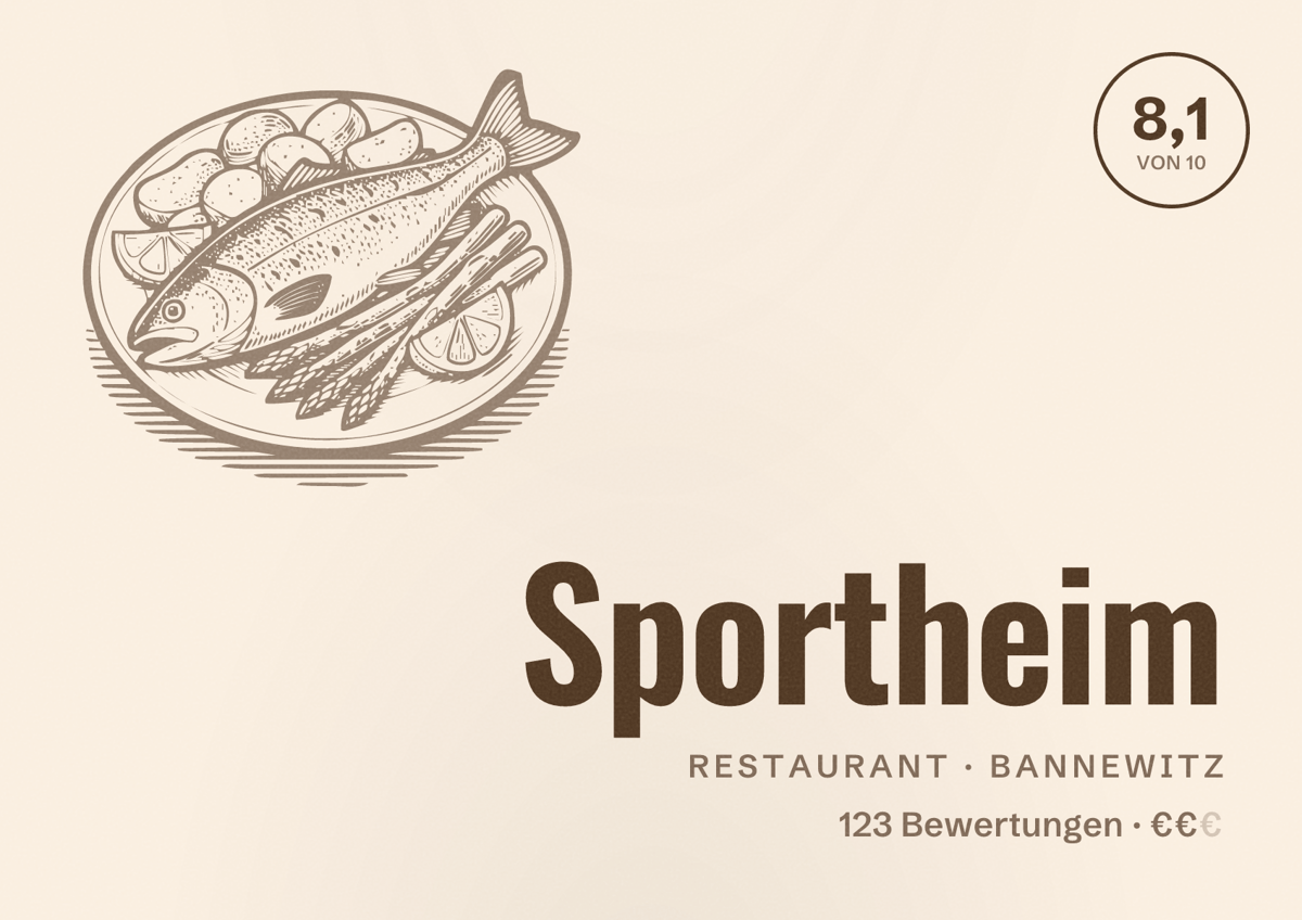Illustriertes Poster von Sportheim, Restaurant in Bannewitz: Bewertung 8,1 von 10 aus 123 Bewertungen, Preisniveau €€