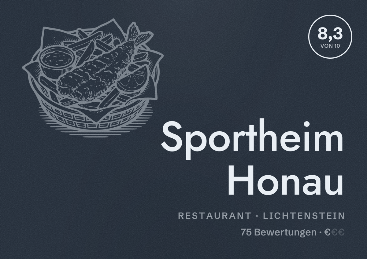 Illustriertes Poster von Sportheim Honau, Restaurant in Lichtenstein: Bewertung 8,3 von 10 aus 75 Bewertungen, Preisniveau €