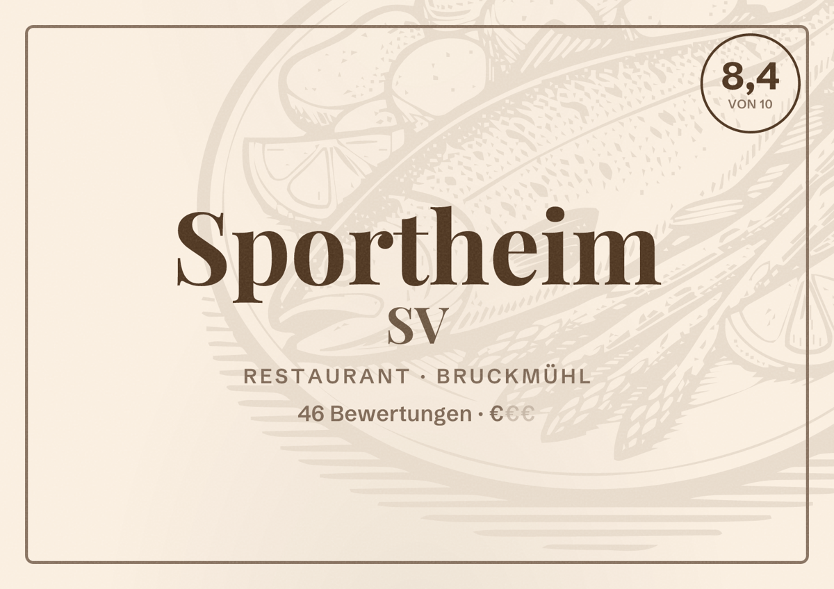 Illustriertes Poster von Sportheim SV, Restaurant in Bruckmühl: Bewertung 8,4 von 10 aus 46 Bewertungen, Preisniveau €