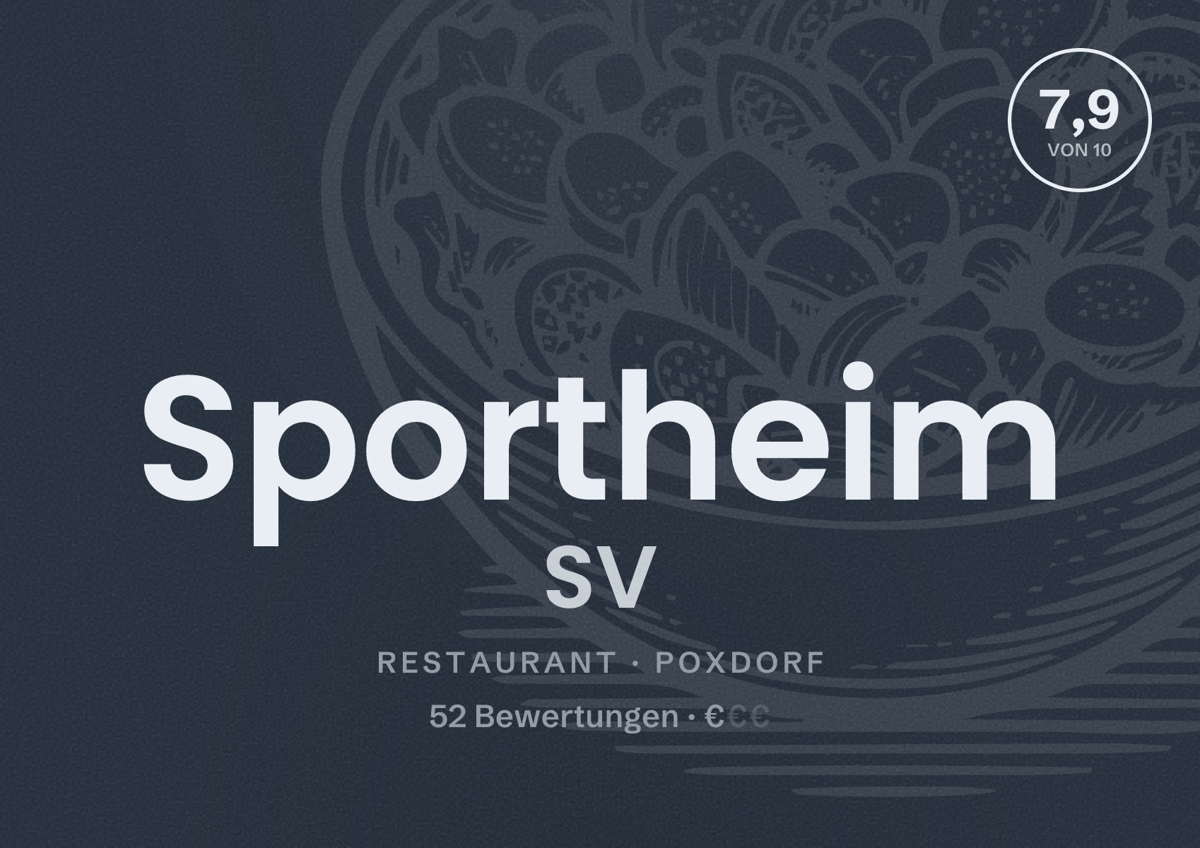 Illustriertes Poster von Sportheim SV, Restaurant in Poxdorf: Bewertung 7,9 von 10 aus 52 Bewertungen, Preisniveau €