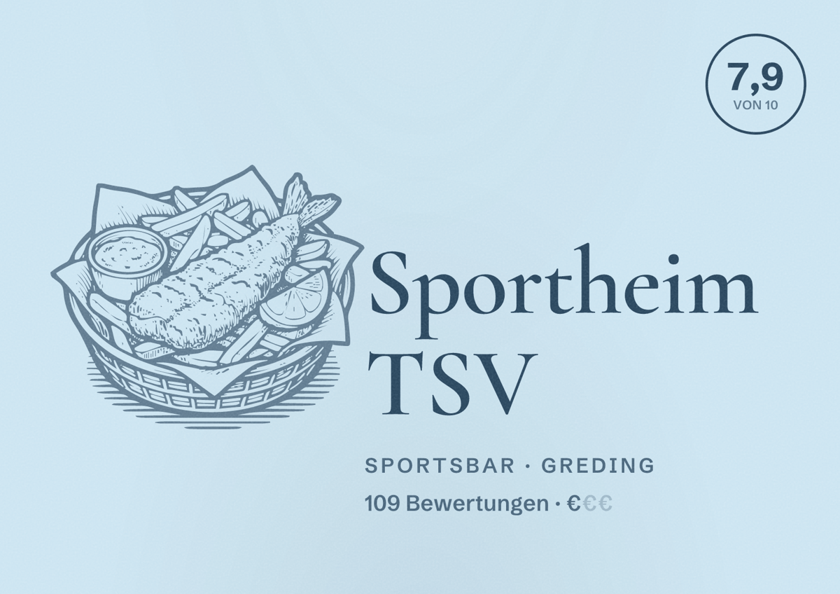 Illustriertes Poster von Sportheim TSV, Sportsbar in Greding: Bewertung 7,9 von 10 aus 109 Bewertungen, Preisniveau €