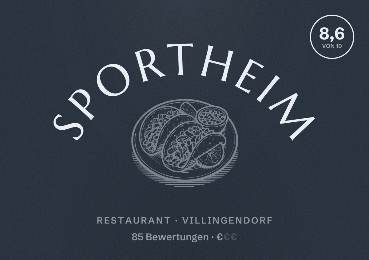 Illustriertes Poster von Sportheim, Restaurant in Villingendorf: Bewertung 8,6 von 10 aus 85 Bewertungen, Preisniveau €