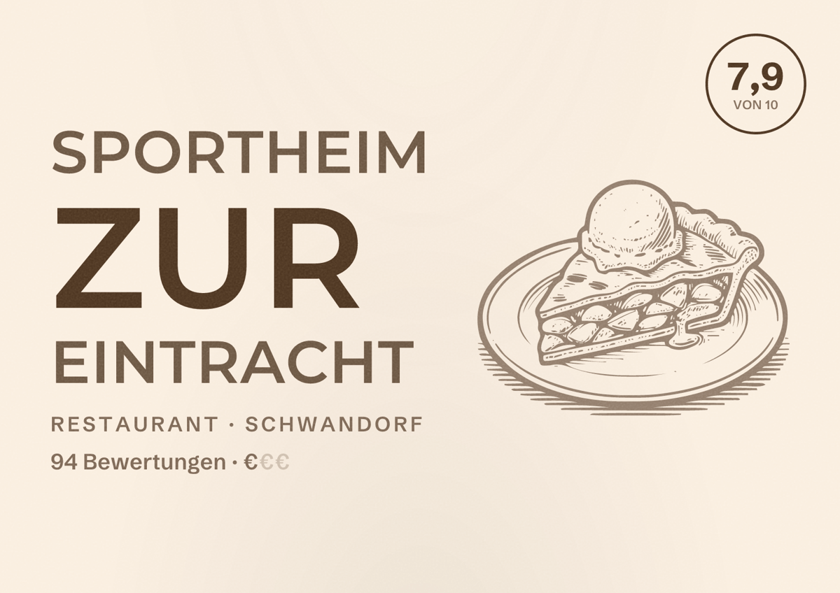 Illustriertes Poster von Sportheim zur Eintracht, Restaurant in Schwandorf: Bewertung 7,9 von 10 aus 94 Bewertungen, Preisniveau €