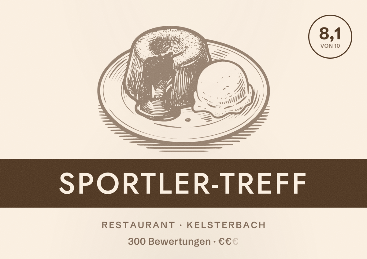 Illustriertes Poster von Sportler-Treff, Restaurant in Kelsterbach: Bewertung 8,1 von 10 aus 300 Bewertungen, Preisniveau €€