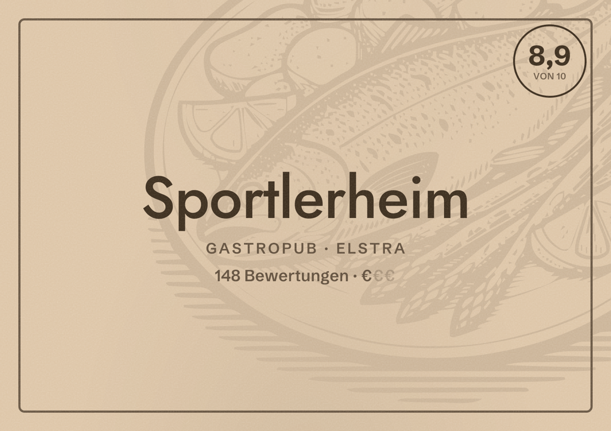 Illustriertes Poster von Sportlerheim, Gastropub in Elstra: Bewertung 8,9 von 10 aus 148 Bewertungen, Preisniveau €
