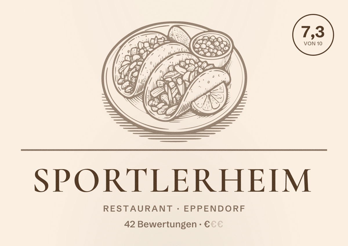 Illustriertes Poster von Sportlerheim, Restaurant in Eppendorf: Bewertung 7,3 von 10 aus 42 Bewertungen, Preisniveau €