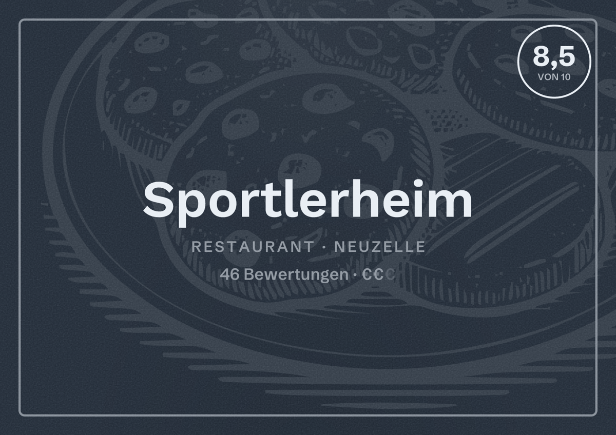 Illustriertes Poster von Sportlerheim, Restaurant in Neuzelle: Bewertung 8,5 von 10 aus 46 Bewertungen, Preisniveau €€