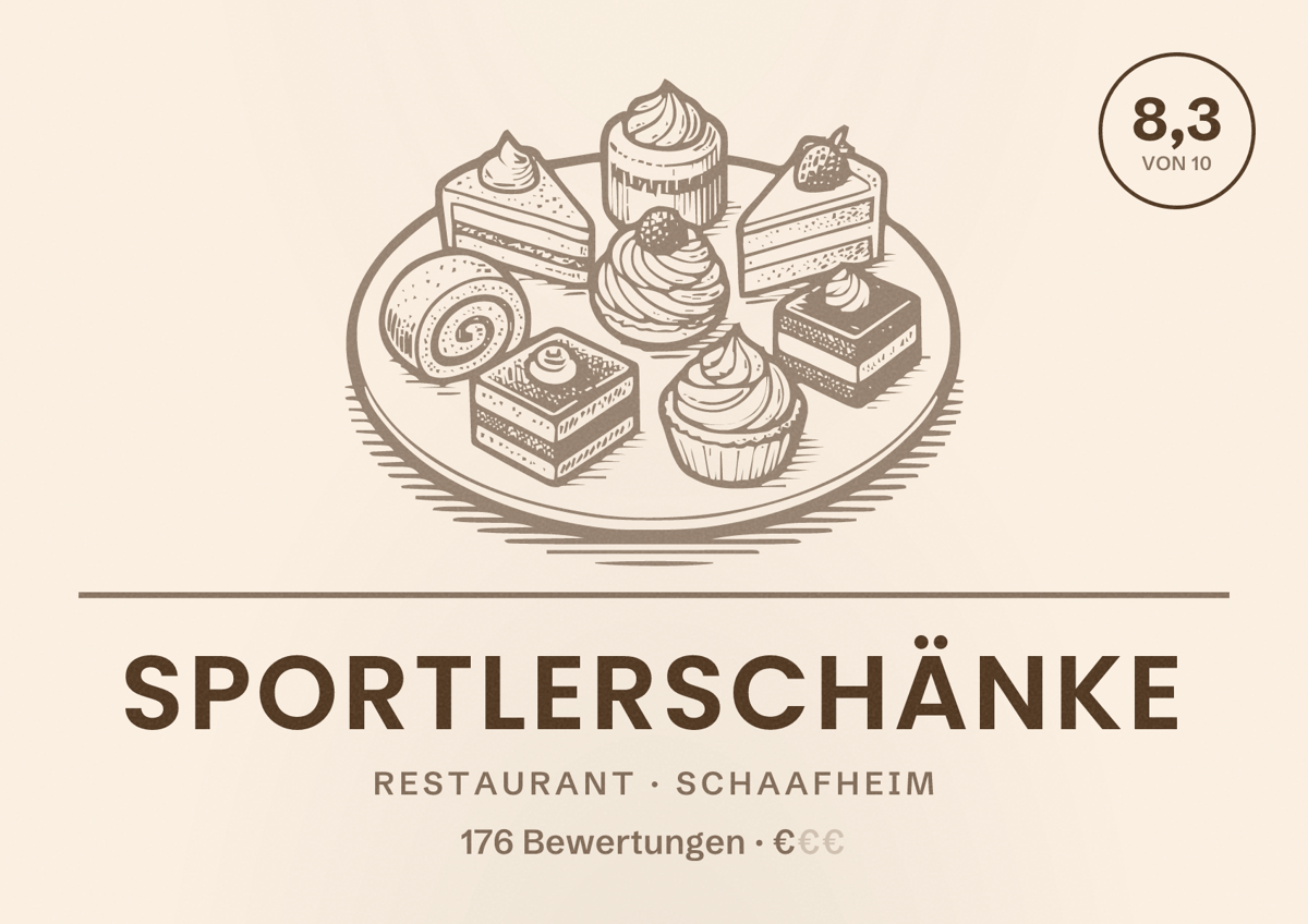 Illustriertes Poster von Sportlerschänke, Restaurant in Schaafheim: Bewertung 8,3 von 10 aus 176 Bewertungen, Preisniveau €