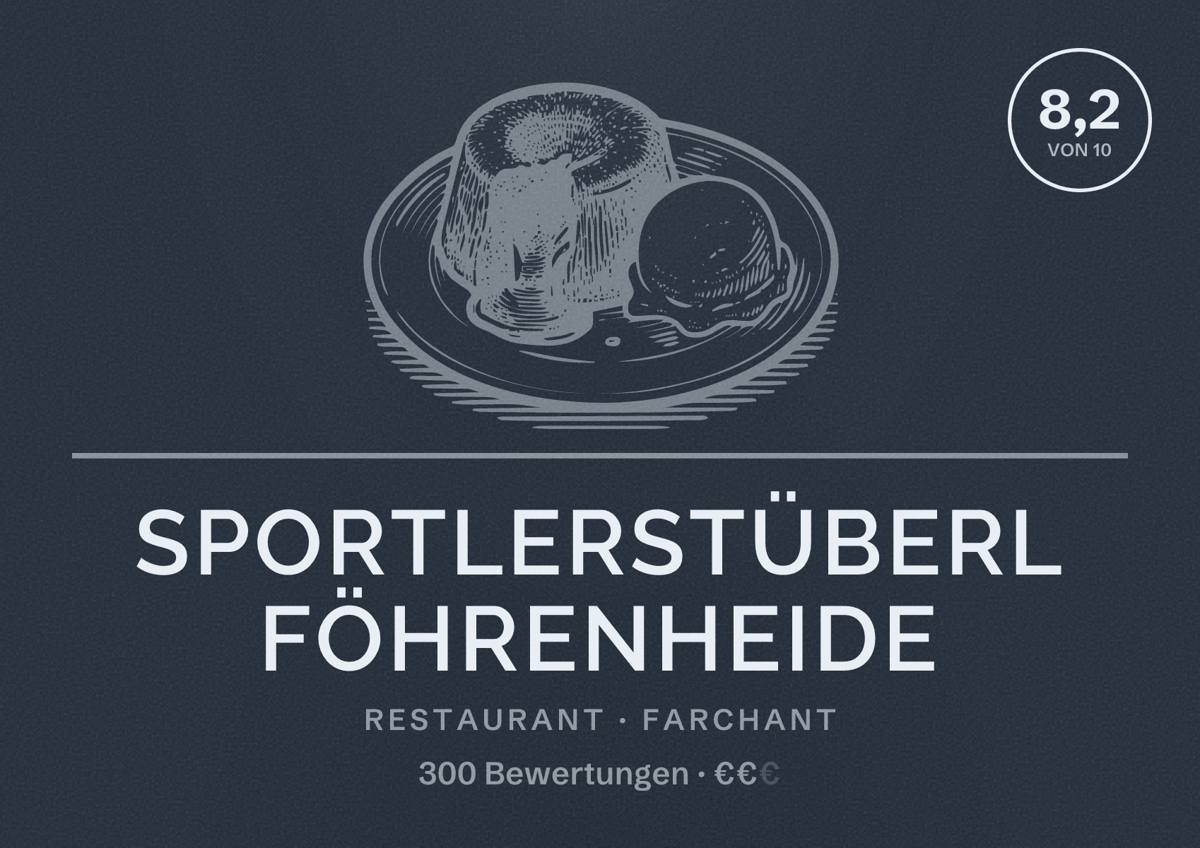 Illustriertes Poster von Sportlerstüberl Föhrenheide, Restaurant in Farchant: Bewertung 8,2 von 10 aus 300 Bewertungen, Preisniveau €€