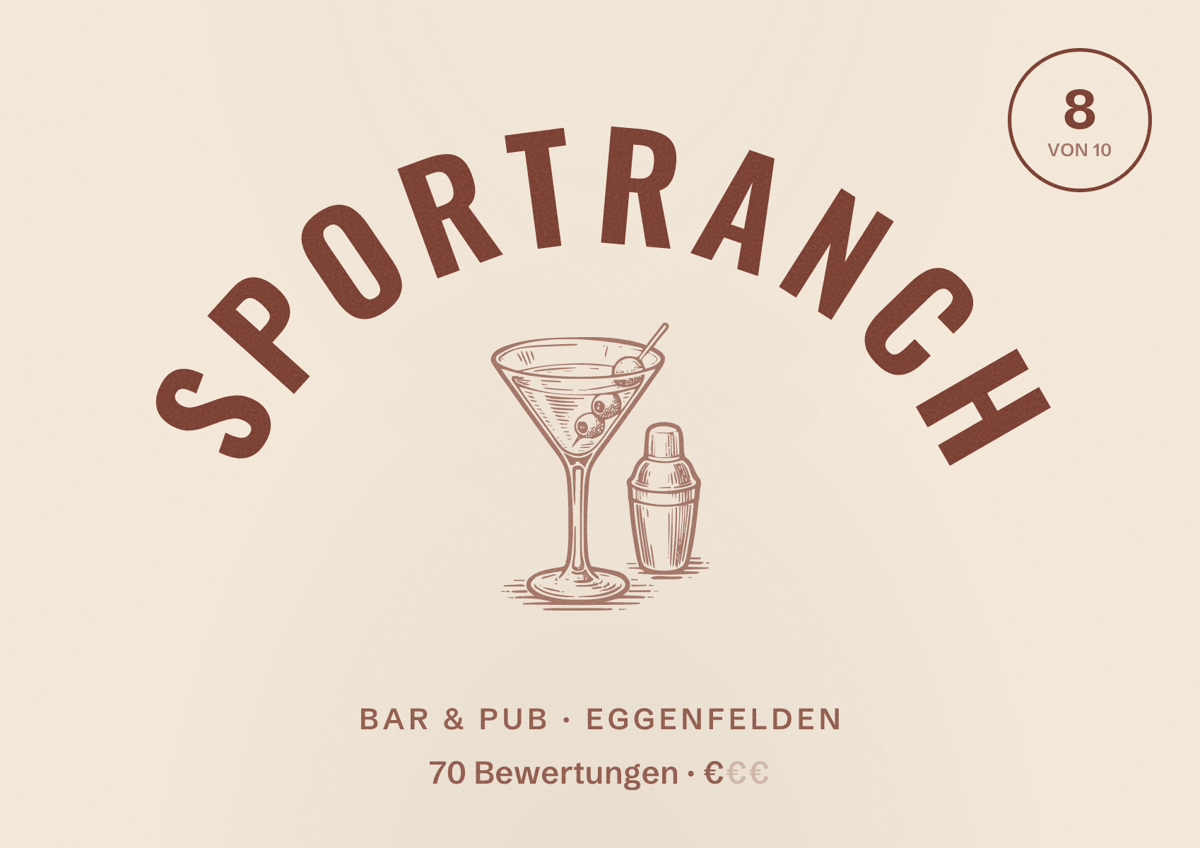 Illustriertes Poster von Sportranch, Bar & Pub in Eggenfelden: Bewertung 8 von 10 aus 70 Bewertungen, Preisniveau €