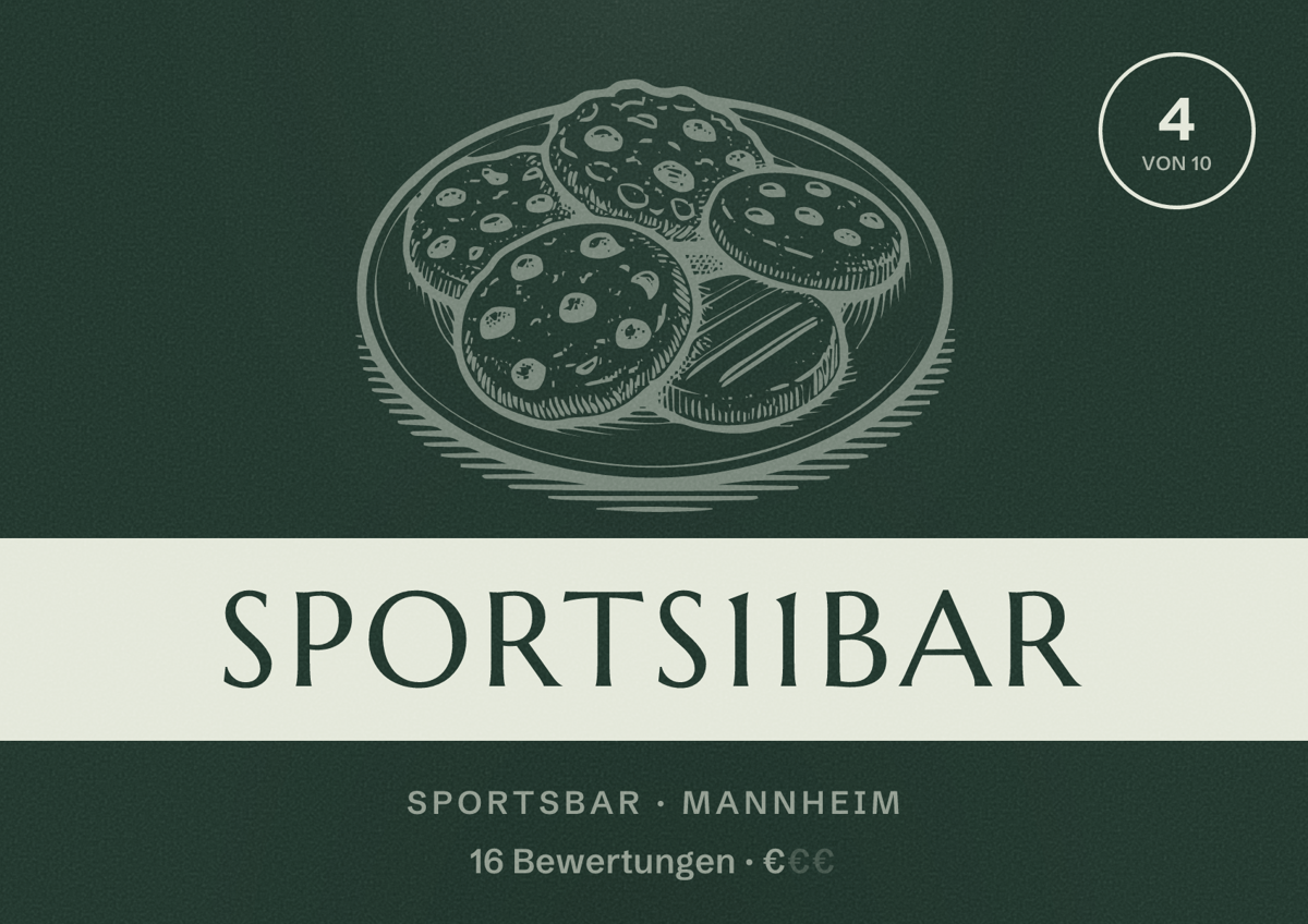 Illustriertes Poster von Sports11Bar, Sportsbar in Mannheim: Bewertung 4 von 10 aus 16 Bewertungen, Preisniveau €
