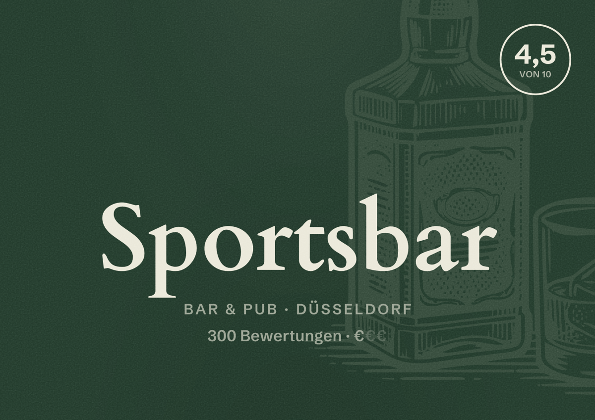 Illustriertes Poster von Sportsbar, Bar & Pub in Düsseldorf: Bewertung 4,5 von 10 aus 300 Bewertungen, Preisniveau €