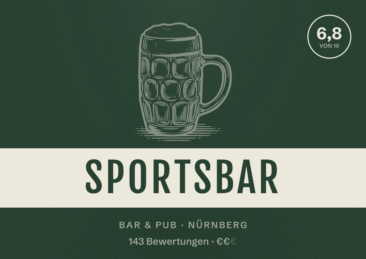 Illustriertes Poster von Sportsbar, Bar & Pub in Nürnberg: Gästebewertung 6,8 von 10 aus 143 Bewertungen