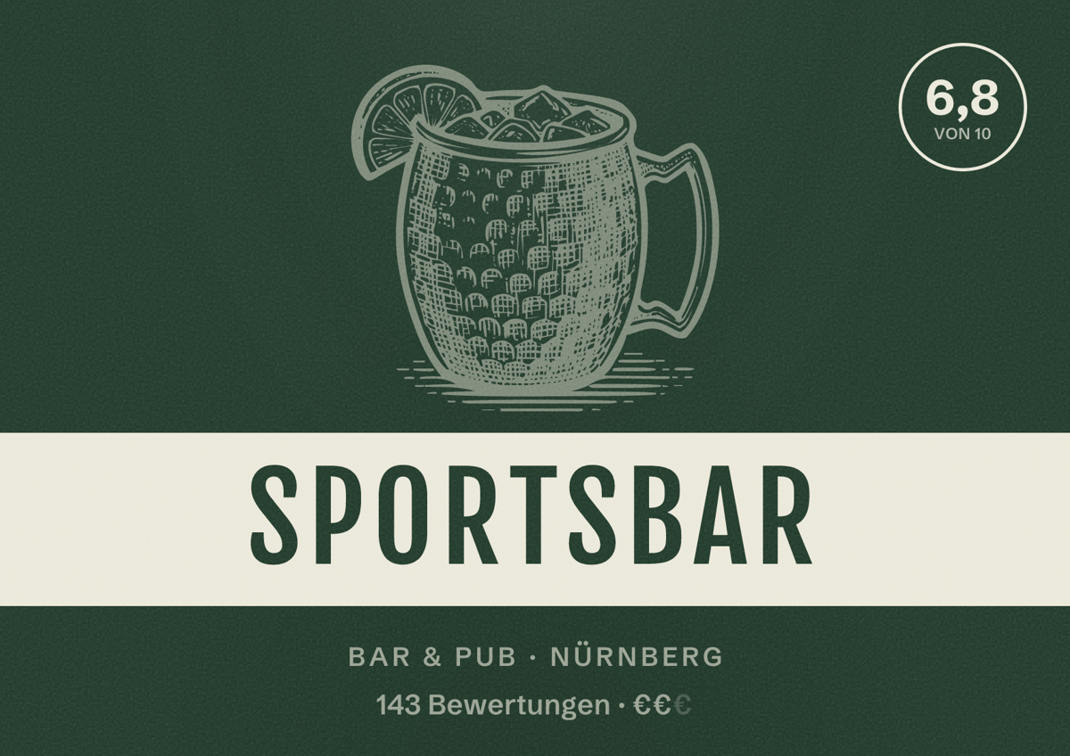 Illustriertes Poster von Sportsbar, Bar & Pub in Nürnberg: Bewertung 6,8 von 10 aus 143 Bewertungen, Preisniveau €€