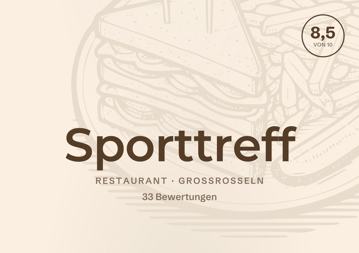 Illustriertes Poster von Sporttreff, Restaurant in Großrosseln: Bewertung 8,5 von 10 aus 33 Bewertungen