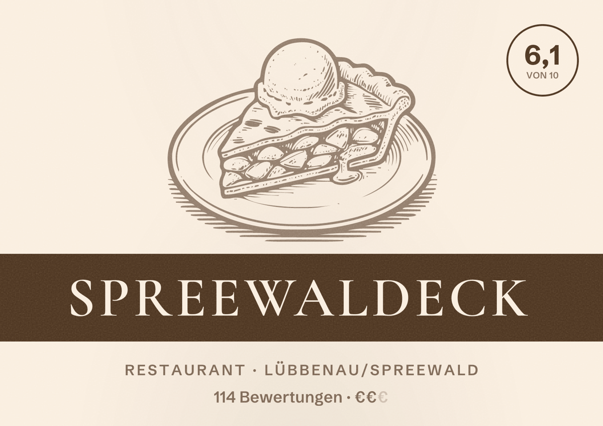 Illustriertes Poster von Spreewaldeck, Restaurant in Lübbenau/Spreewald: Bewertung 6,1 von 10 aus 114 Bewertungen, Preisniveau €€