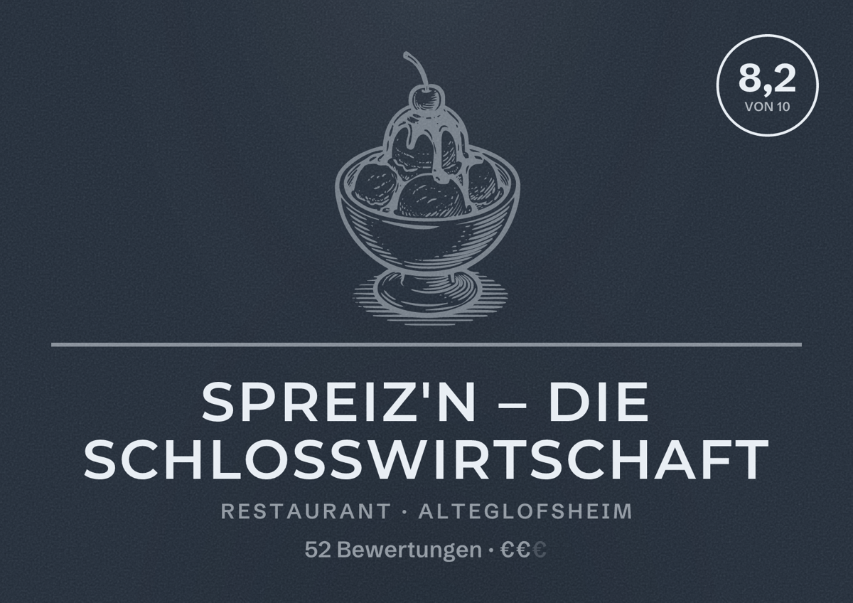 Illustriertes Poster von spreiz'n – Die Schlosswirtschaft, Restaurant in Alteglofsheim: Bewertung 8,2 von 10 aus 52 Bewertungen, Preisniveau €€