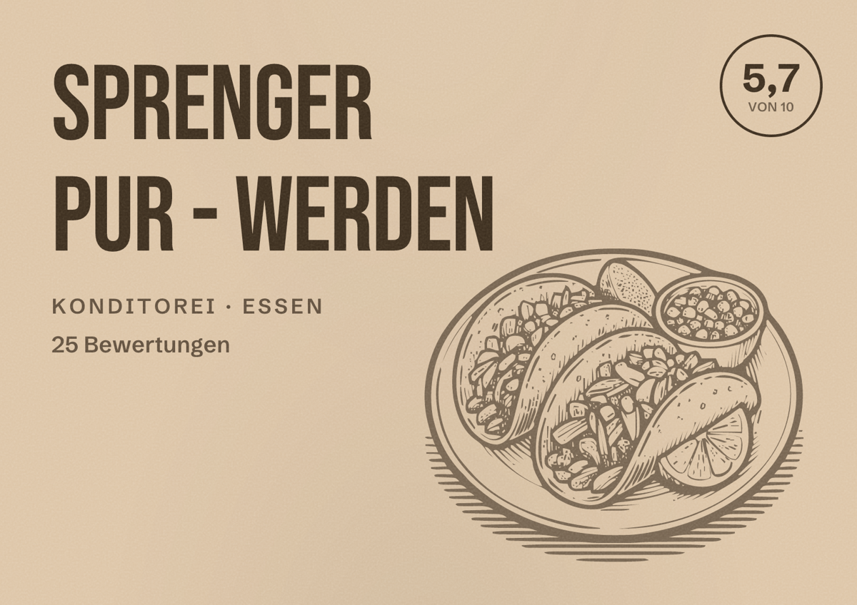 Illustriertes Poster von Sprenger Pur - Werden, Konditorei in Essen: Bewertung 5,7 von 10 aus 25 Bewertungen