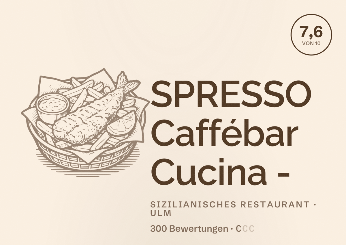 Illustriertes Poster von SPRESSO Caffébar Cucina -, Sizilianisches Restaurant in Ulm: Bewertung 7,6 von 10 aus 300 Bewertungen, Preisniveau €