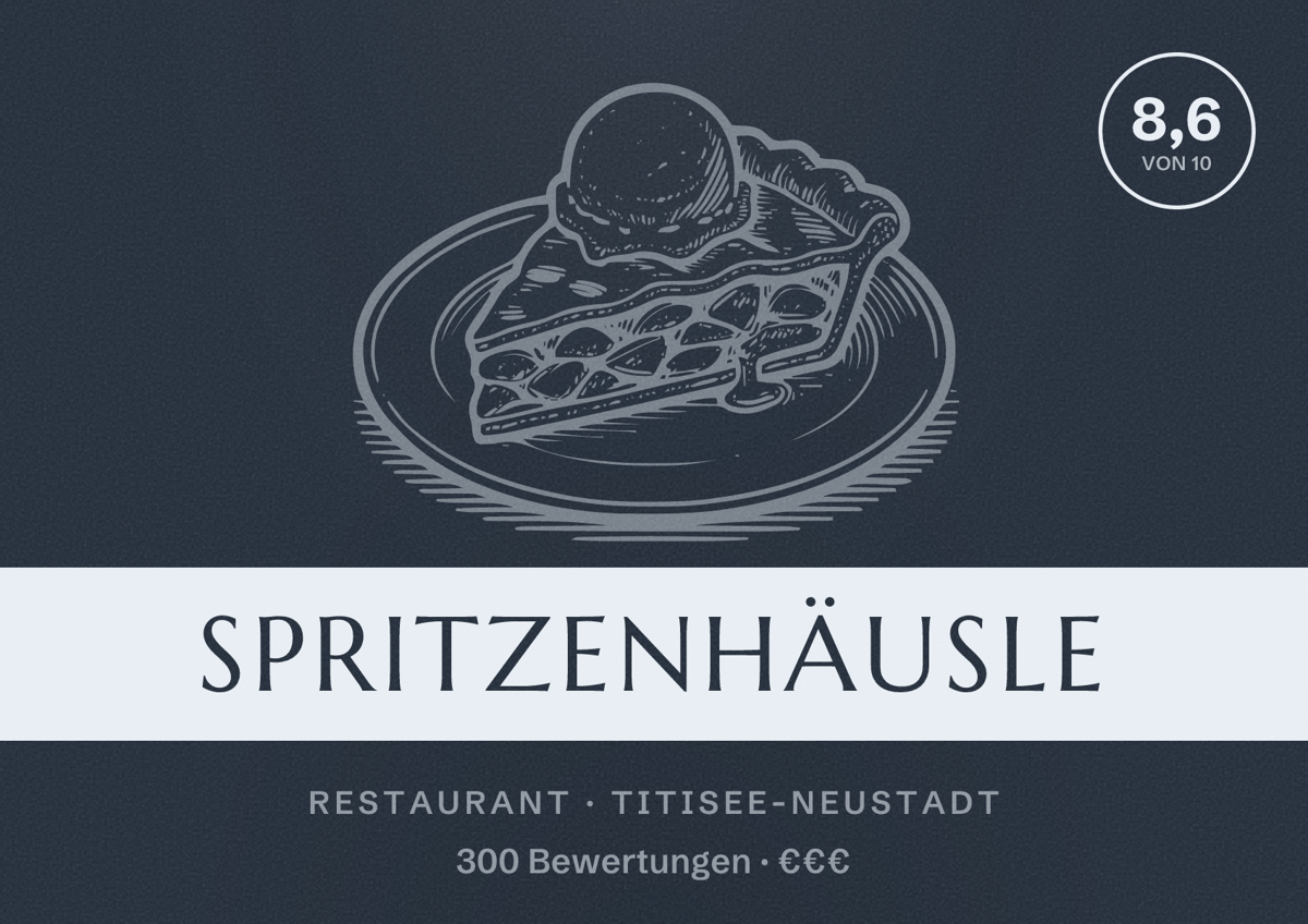 Illustriertes Poster von Spritzenhäusle, Restaurant in Titisee-Neustadt: Bewertung 8,6 von 10 aus 300 Bewertungen, Preisniveau €€€