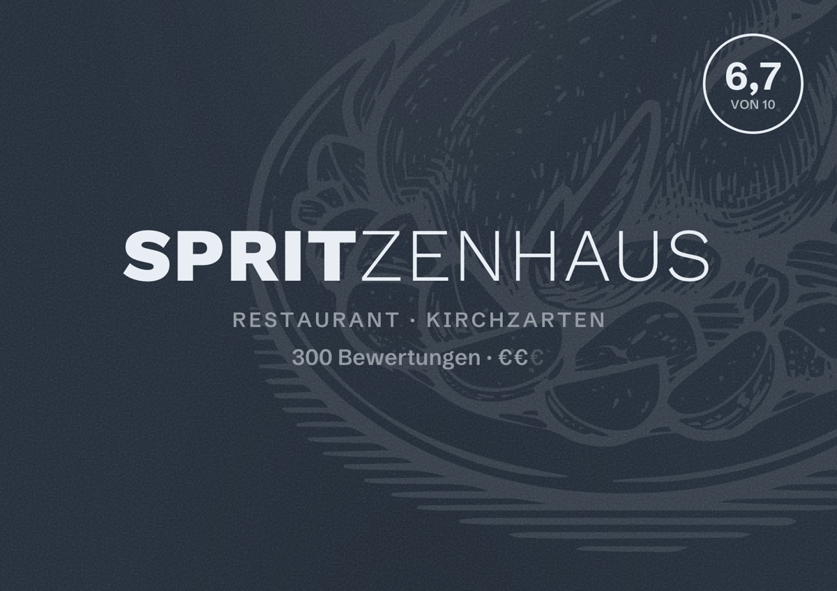 Illustriertes Poster von Spritzenhaus, Restaurant in Kirchzarten: Bewertung 6,7 von 10 aus 300 Bewertungen, Preisniveau €€