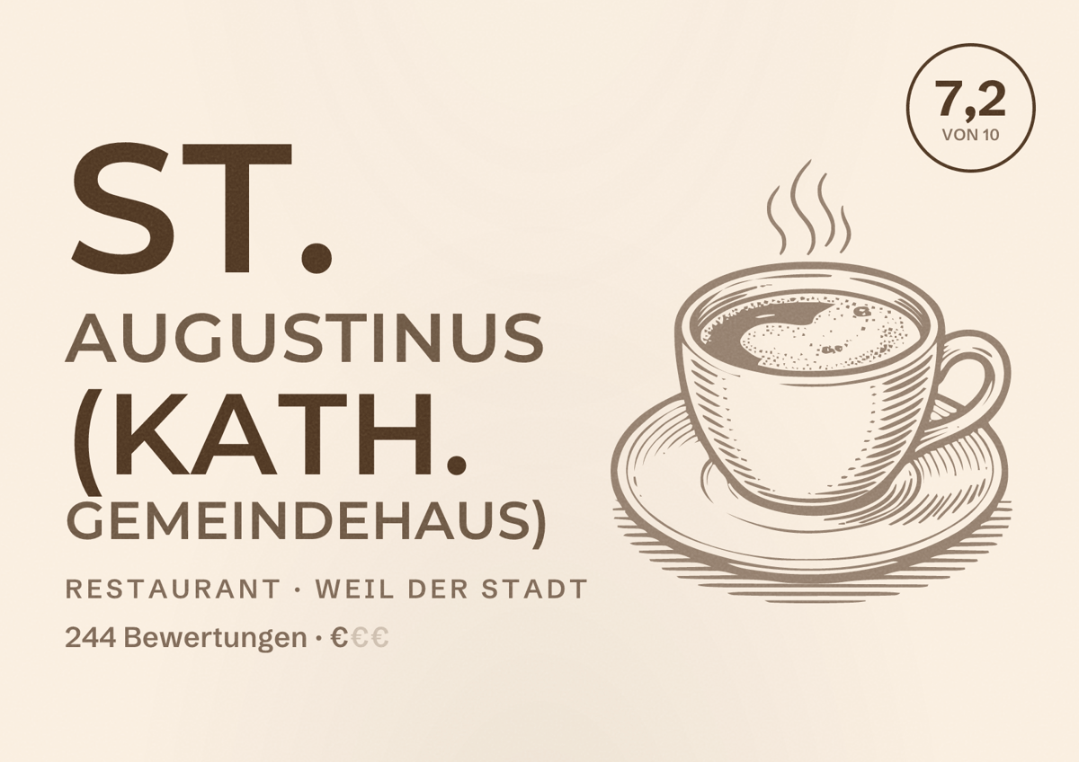 Illustriertes Poster von St. Augustinus (Kath. Gemeindehaus), Restaurant in Weil der Stadt: Bewertung 7,2 von 10 aus 244 Bewertungen, Preisniveau €