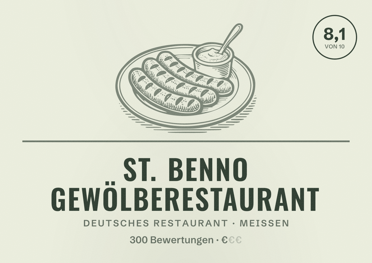 Illustriertes Poster von St. Benno Gewölberestaurant, Deutsches Restaurant in Meißen: Bewertung 8,1 von 10 aus 300 Bewertungen, Preisniveau €