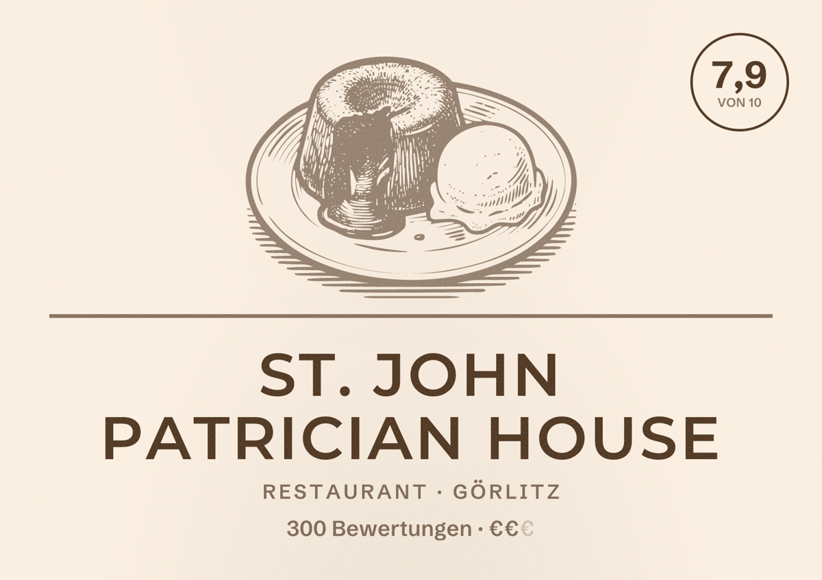 Illustriertes Poster von St. John Patrician House, Restaurant in Görlitz: Bewertung 7,9 von 10 aus 300 Bewertungen, Preisniveau €€