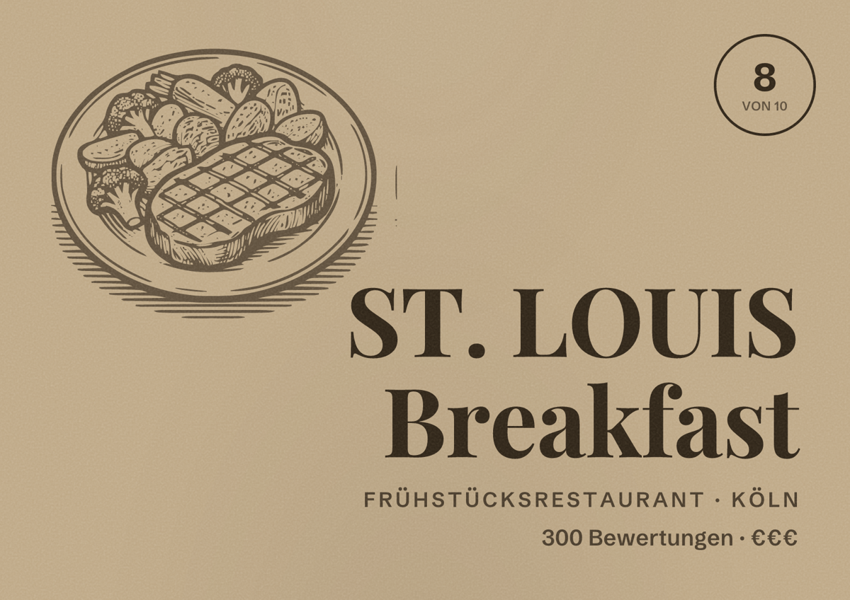 Illustriertes Poster von ST. LOUIS Breakfast, Frühstücksrestaurant in Köln: Bewertung 8 von 10 aus 300 Bewertungen, Preisniveau €€€