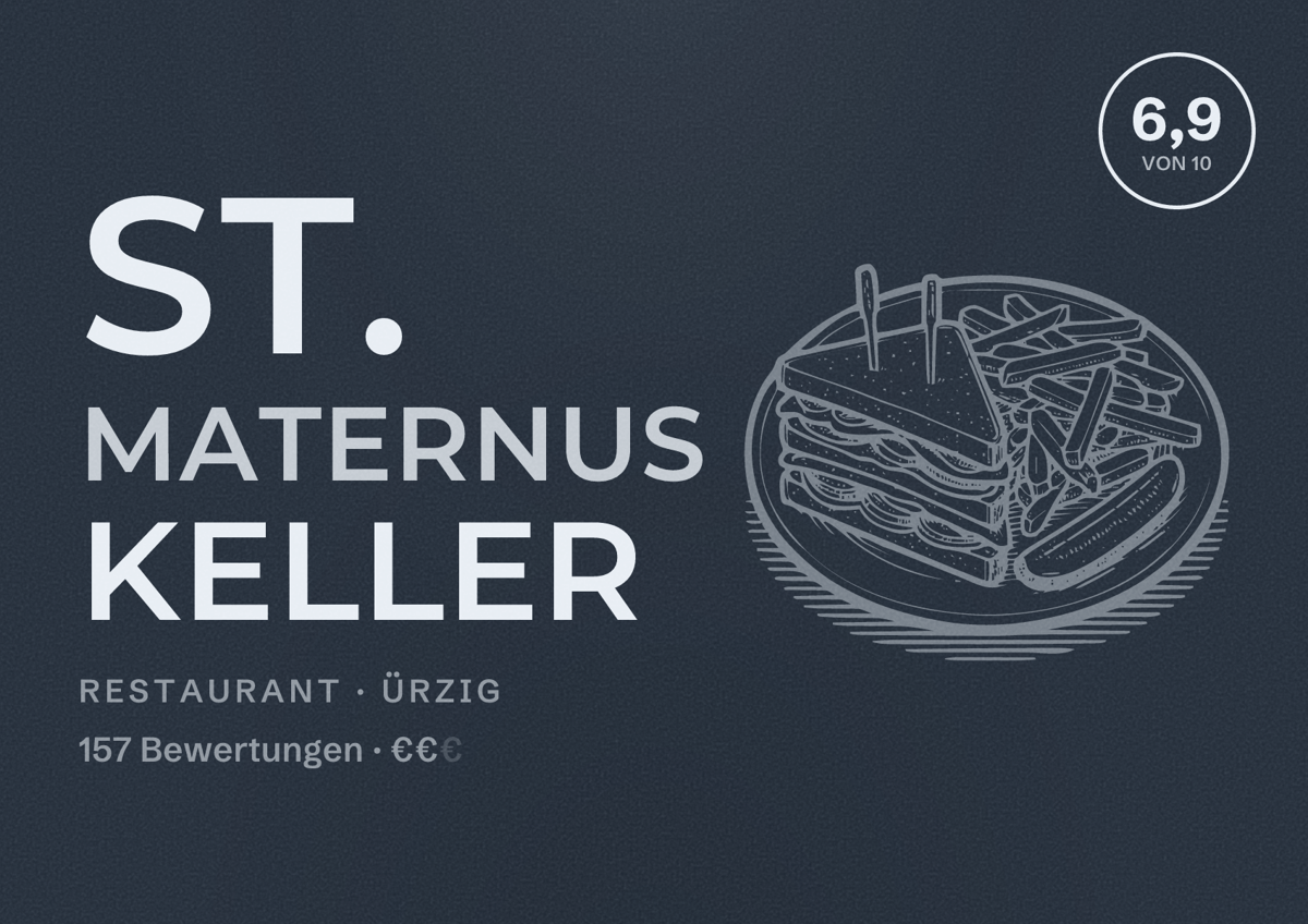 Illustriertes Poster von St. Maternus Keller, Restaurant in Ürzig: Bewertung 6,9 von 10 aus 157 Bewertungen, Preisniveau €€