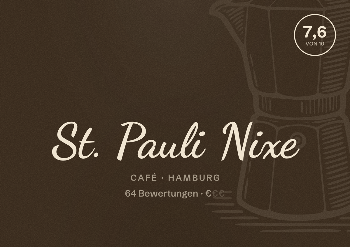 Illustriertes Poster von St. Pauli Nixe, Café in Hamburg: Bewertung 7,6 von 10 aus 64 Bewertungen, Preisniveau €