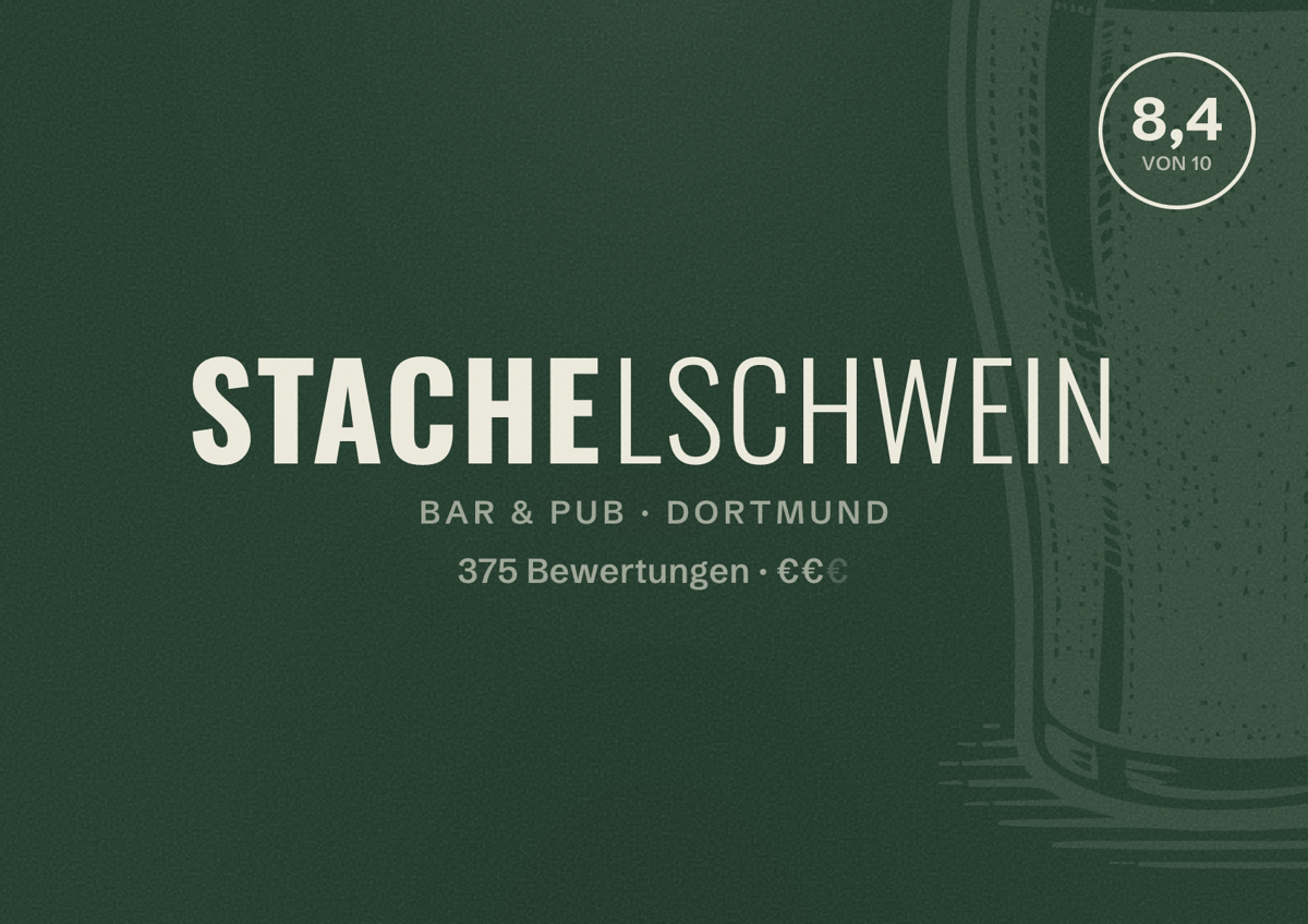 Illustriertes Poster von Stachelschwein, Bar & Pub in Dortmund: Bewertung 8,4 von 10 aus 375 Bewertungen, Preisniveau €€