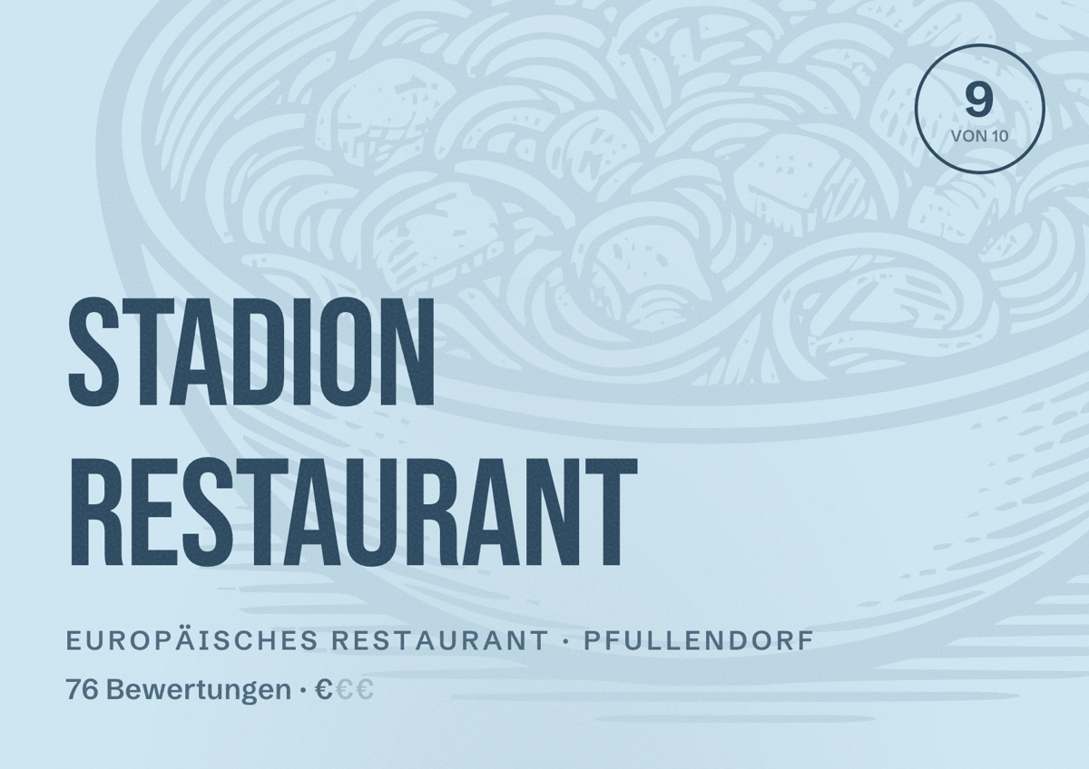 Illustriertes Poster von Stadion Restaurant, Europäisches Restaurant in Pfullendorf: Bewertung 9 von 10 aus 76 Bewertungen, Preisniveau €