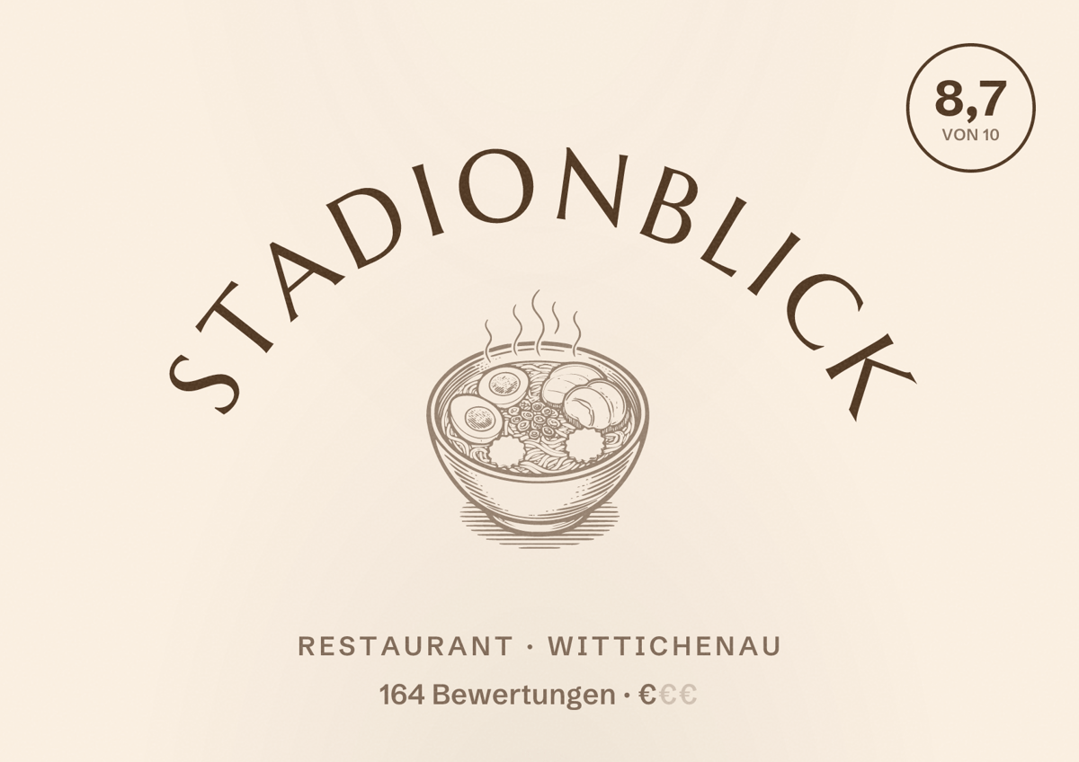 Illustriertes Poster von Stadionblick, Restaurant in Wittichenau: Bewertung 8,7 von 10 aus 164 Bewertungen, Preisniveau €