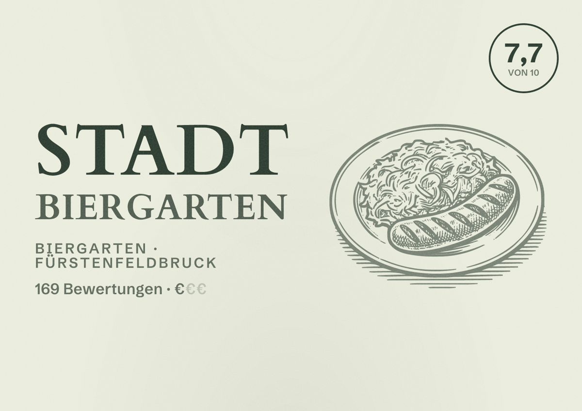 Illustriertes Poster von Stadt Biergarten, Biergarten in Fürstenfeldbruck: Bewertung 7,7 von 10 aus 169 Bewertungen, Preisniveau €