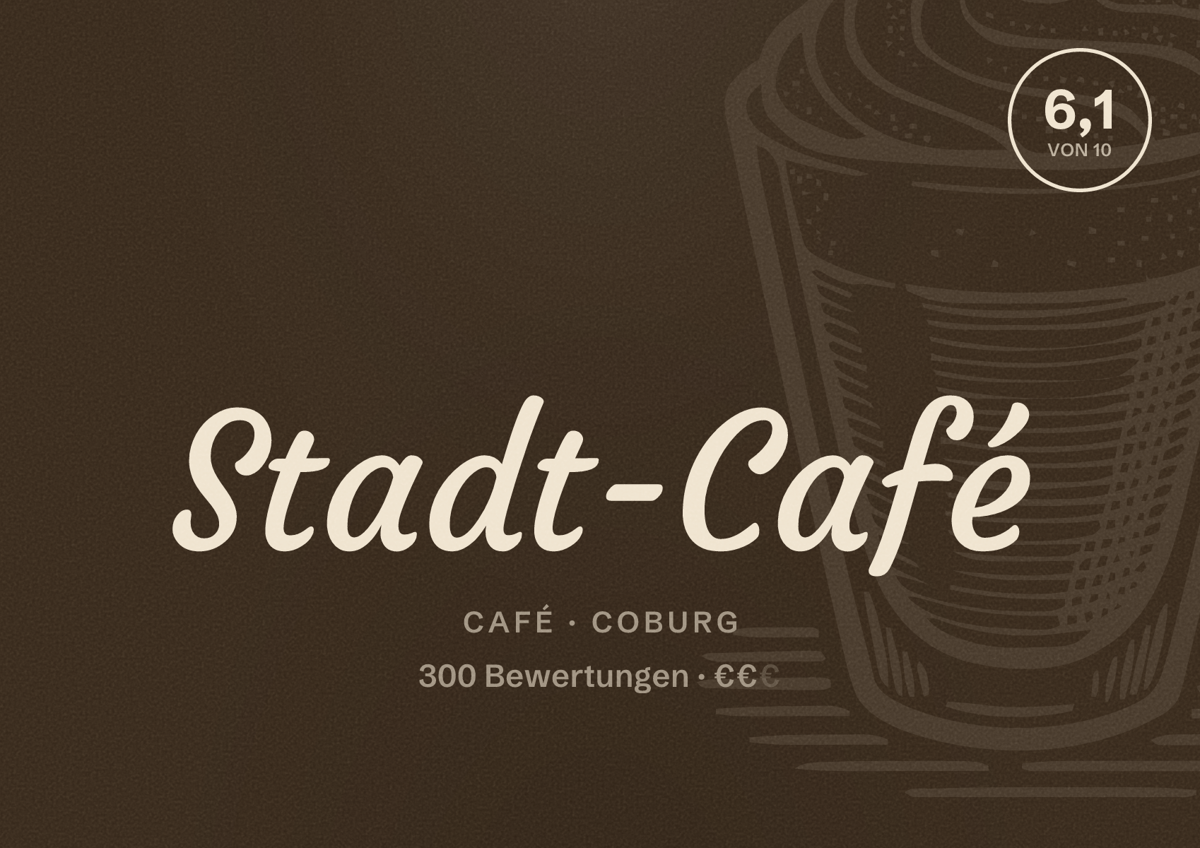 Illustriertes Poster von Stadt-Café, Café in Coburg: Bewertung 6,1 von 10 aus 300 Bewertungen, Preisniveau €€