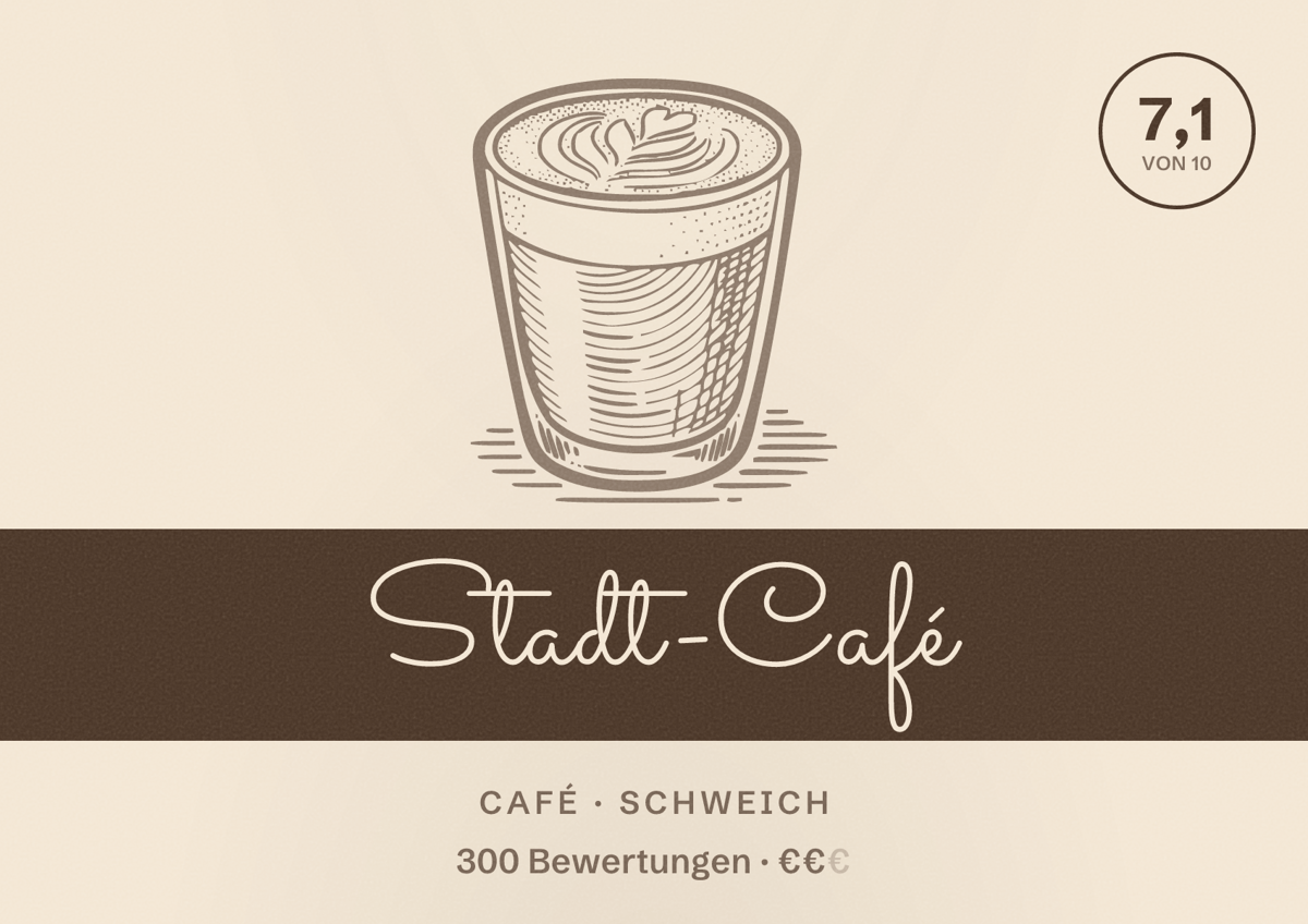 Illustriertes Poster von Stadt-Café, Café in Schweich: Bewertung 7,1 von 10 aus 300 Bewertungen, Preisniveau €€