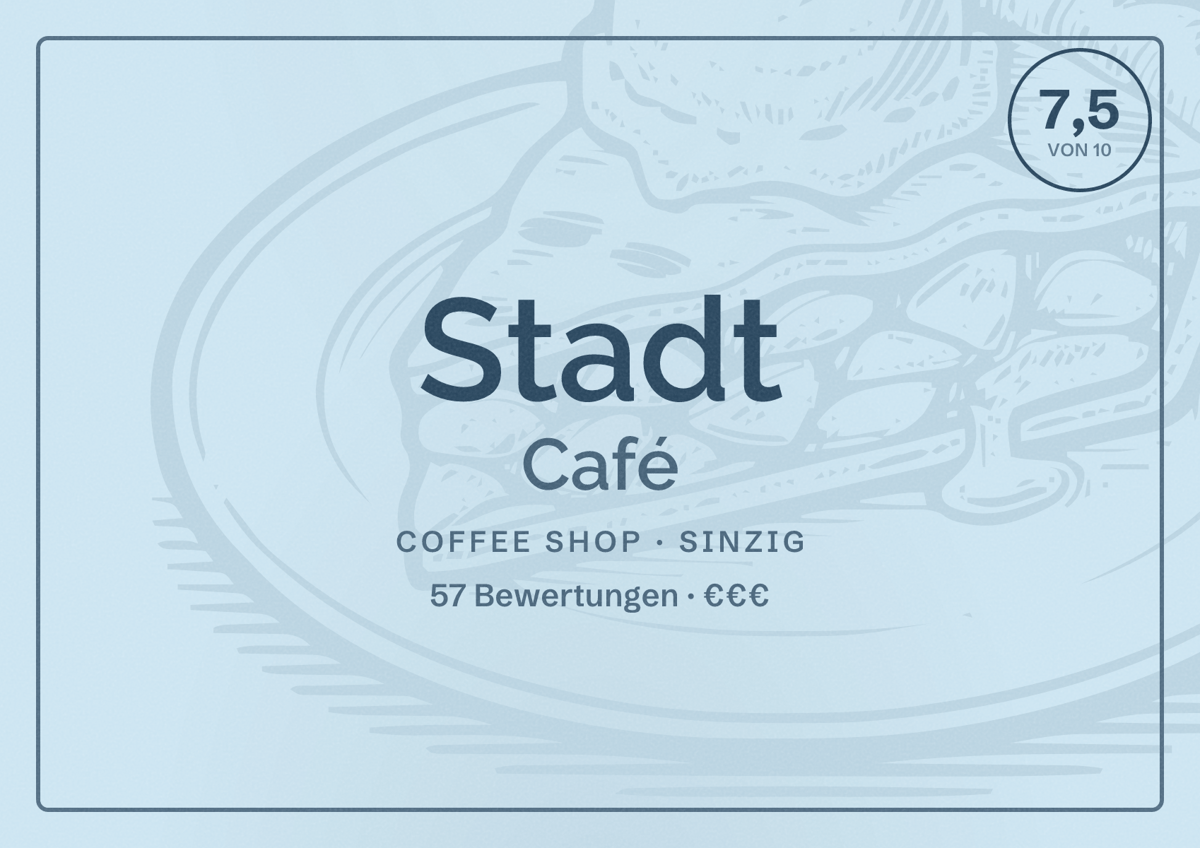 Illustriertes Poster von Stadt Café, Coffee Shop in Sinzig: Bewertung 7,5 von 10 aus 57 Bewertungen, Preisniveau €€€