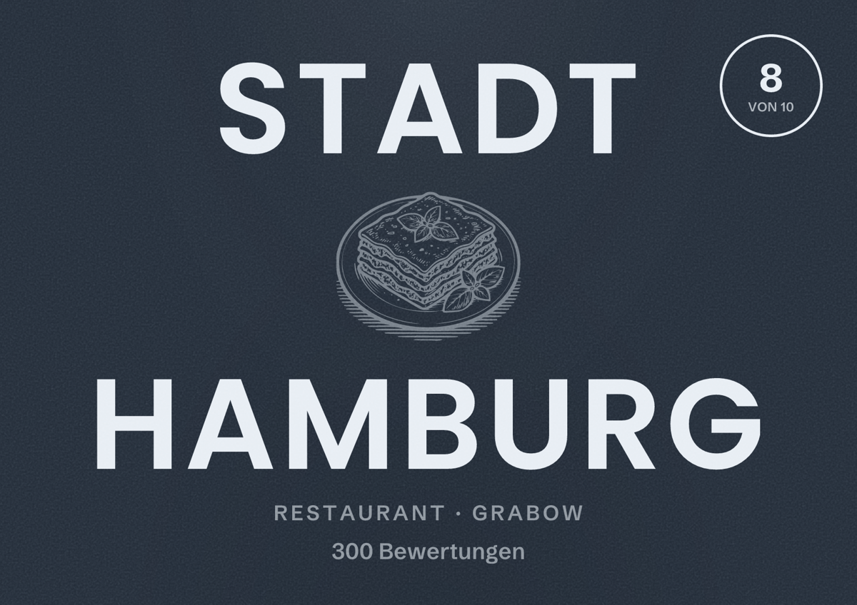 Illustriertes Poster von Stadt Hamburg, Restaurant in Grabow: Bewertung 8 von 10 aus 300 Bewertungen