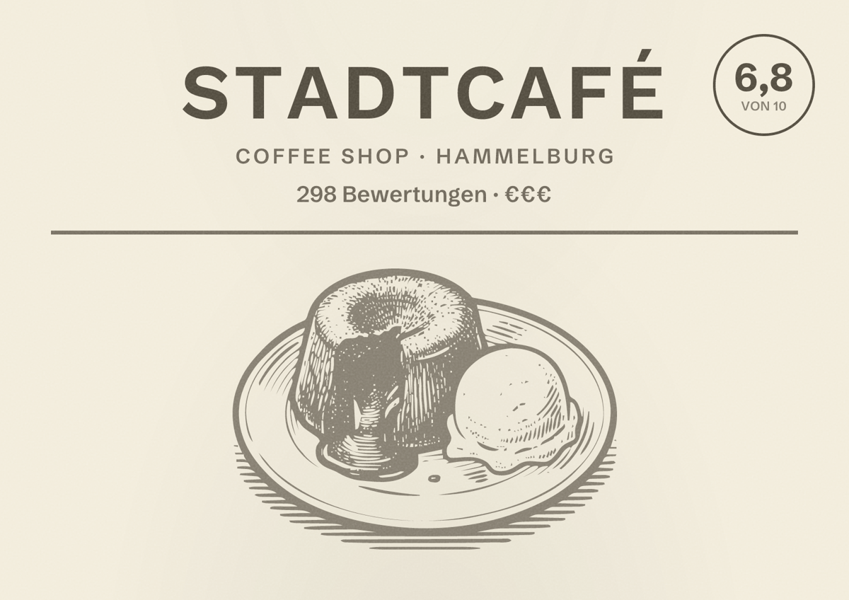 Illustriertes Poster von Stadtcafé, Coffee Shop in Hammelburg: Bewertung 6,8 von 10 aus 298 Bewertungen, Preisniveau €€€