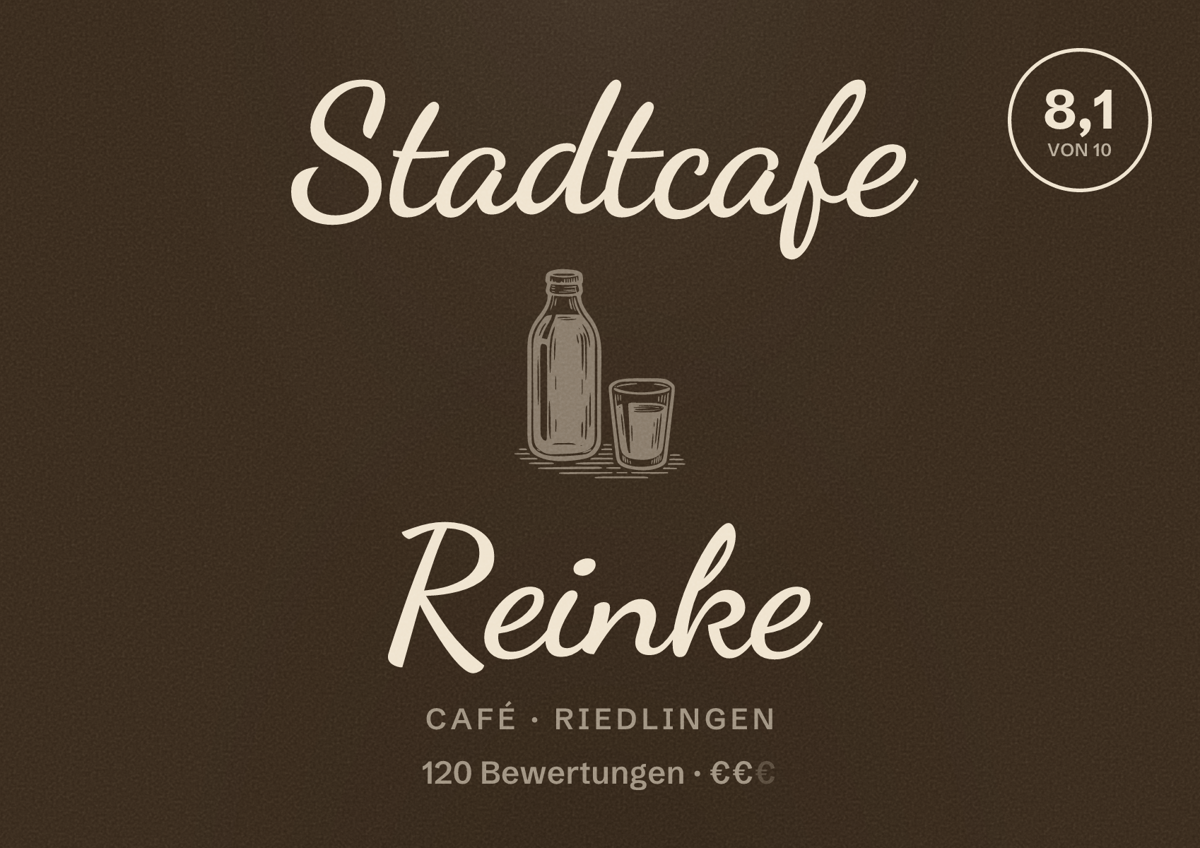 Illustriertes Poster von Stadtcafe Reinke, Café in Riedlingen: Bewertung 8,1 von 10 aus 120 Bewertungen, Preisniveau €€