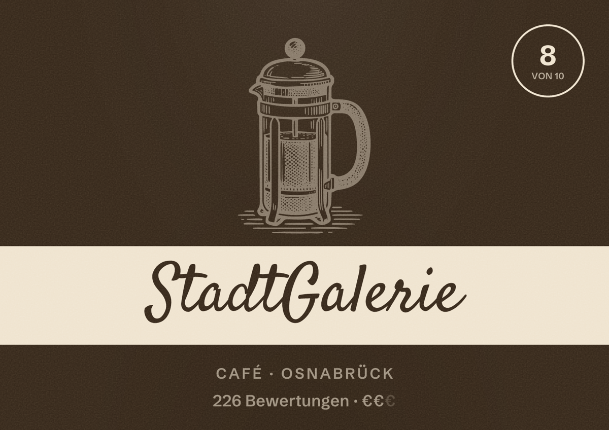 Illustriertes Poster von StadtGalerie, Café in Osnabrück: Bewertung 8 von 10 aus 226 Bewertungen, Preisniveau €€