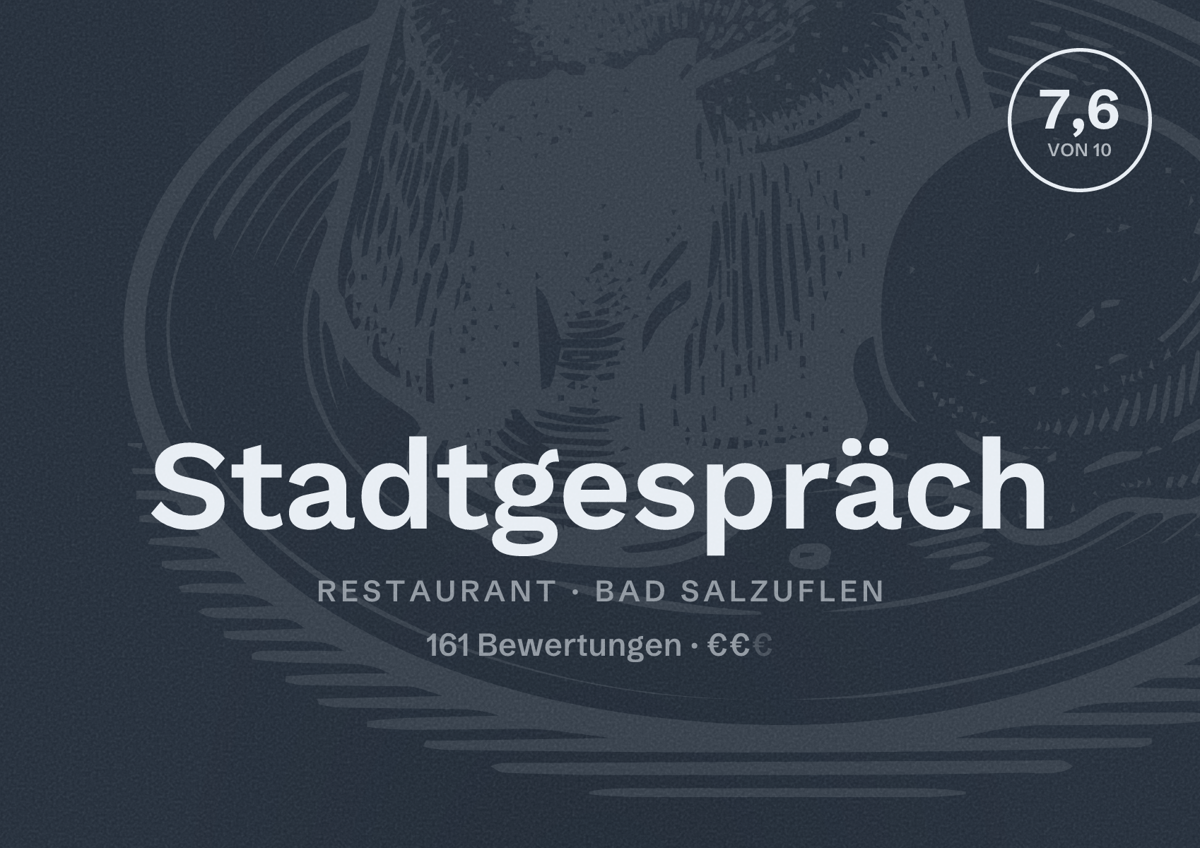 Illustriertes Poster von Stadtgespräch, Restaurant in Bad Salzuflen: Bewertung 7,6 von 10 aus 161 Bewertungen, Preisniveau €€